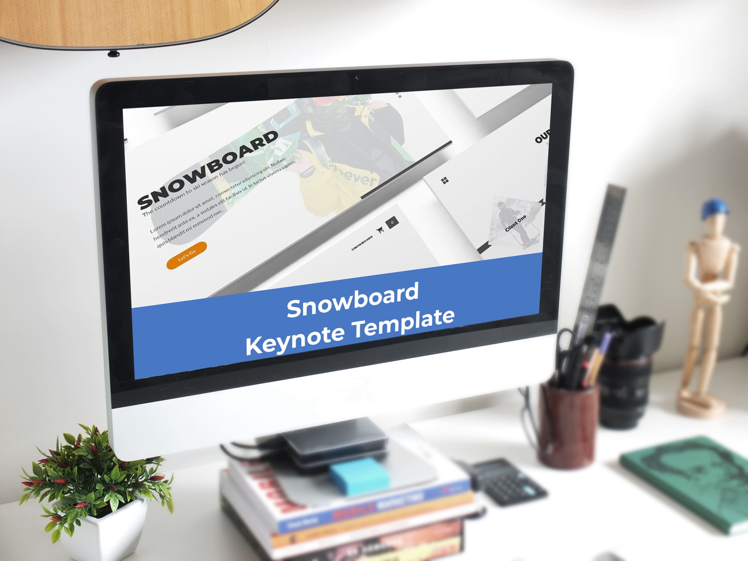 Snowboard Keynote Template - Mockup on Desktop.