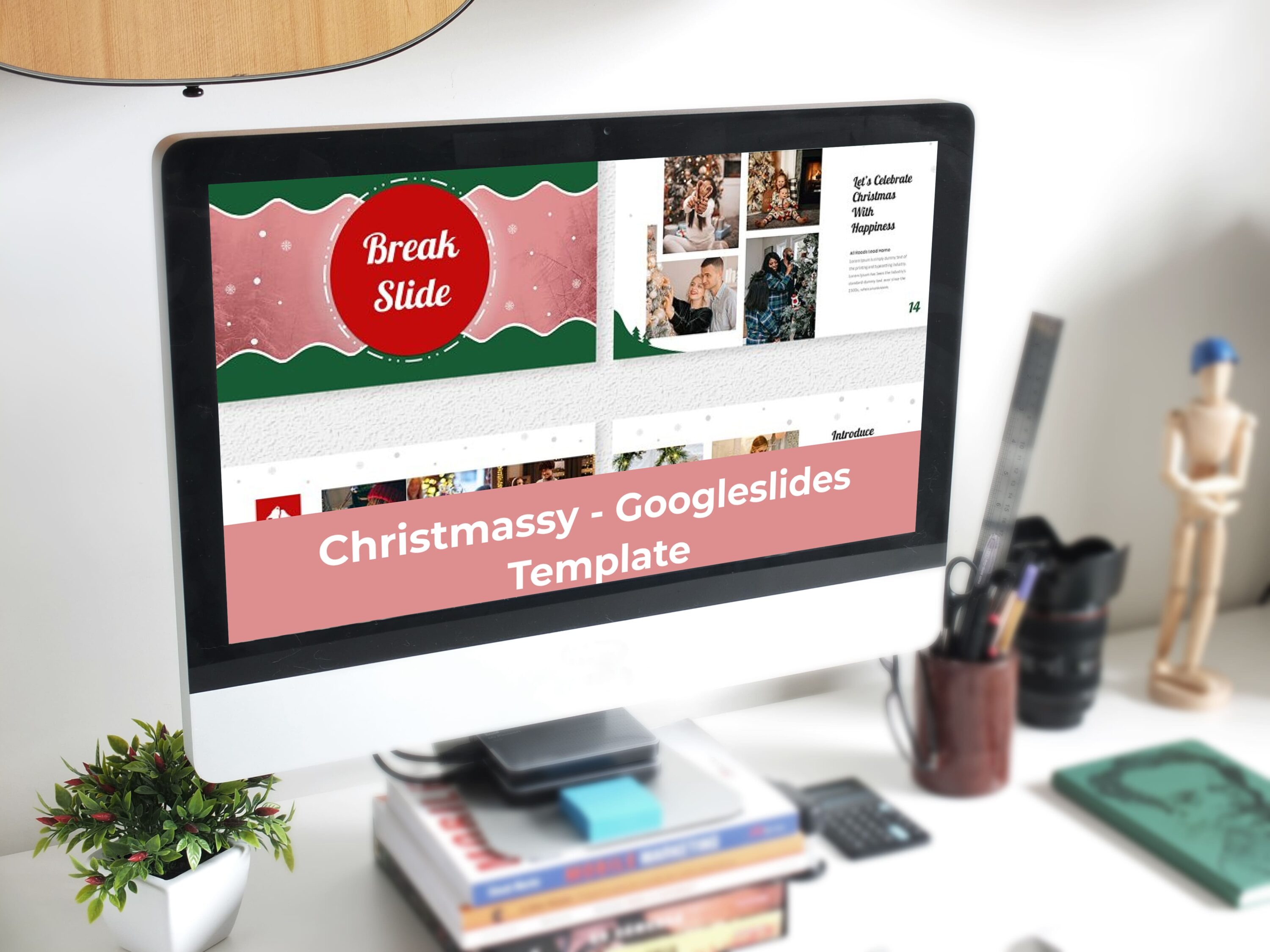 Christmassy - Googleslides Template - Mockup on Desktop.