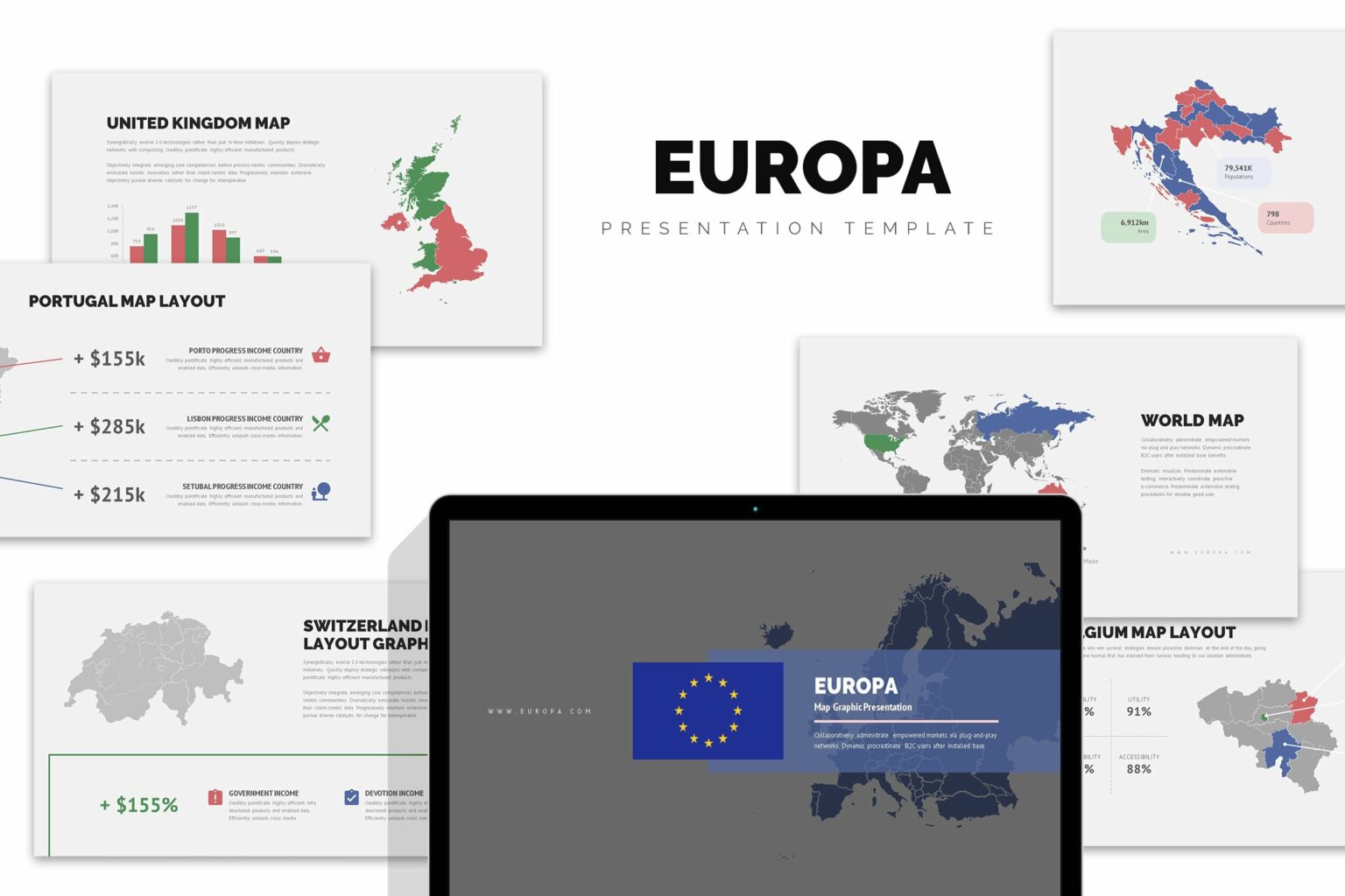 Europa : Europe Area Map Powerpoint – MasterBundles