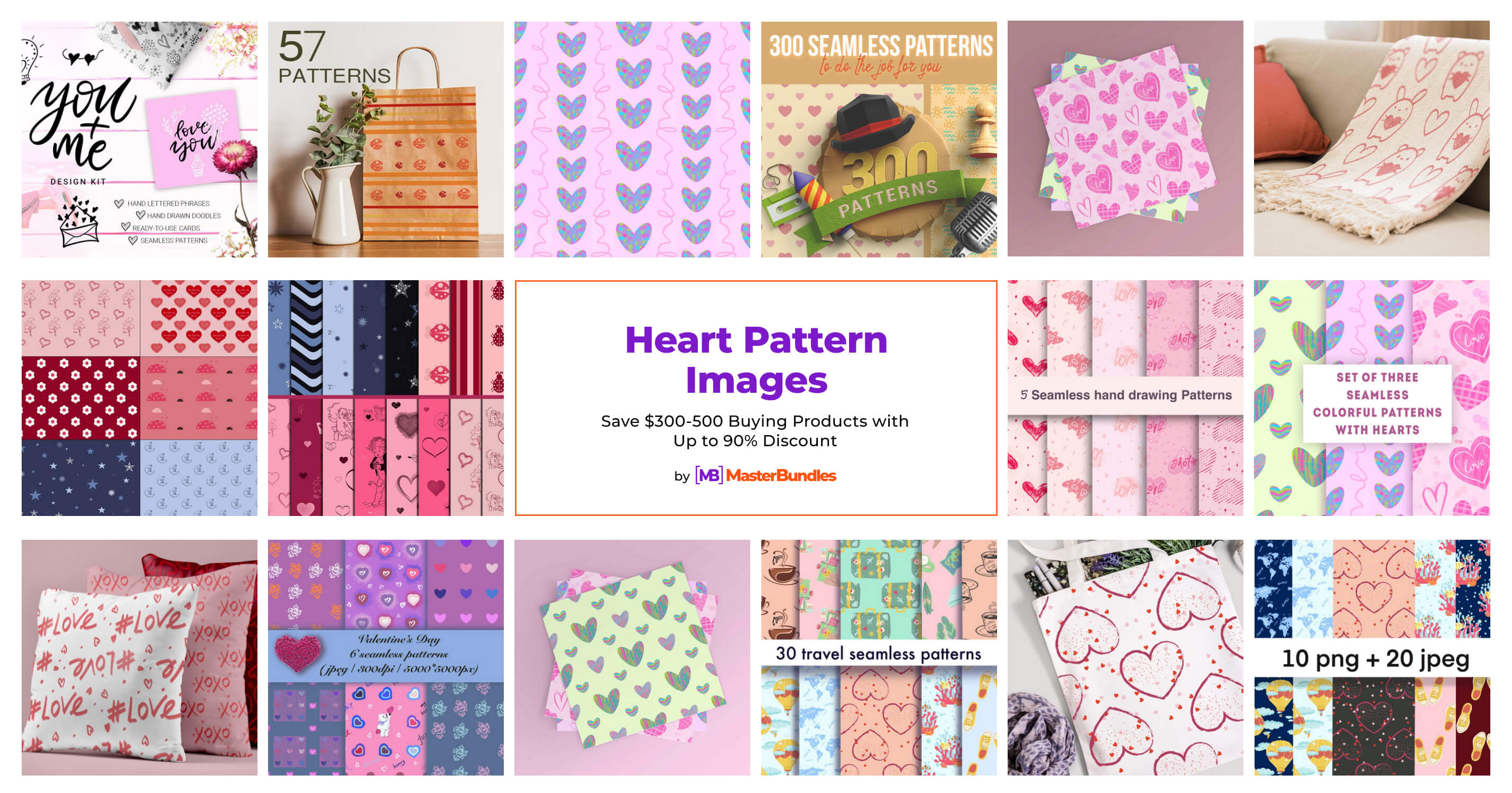 3 Seamless patterns for Valentine's Day - MasterBundles