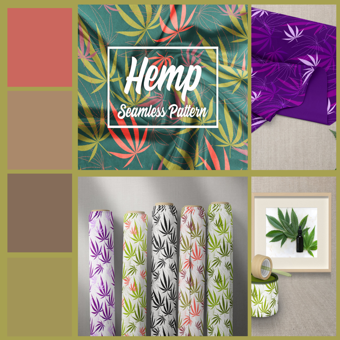 hemp leaves seamless pattern cover image.