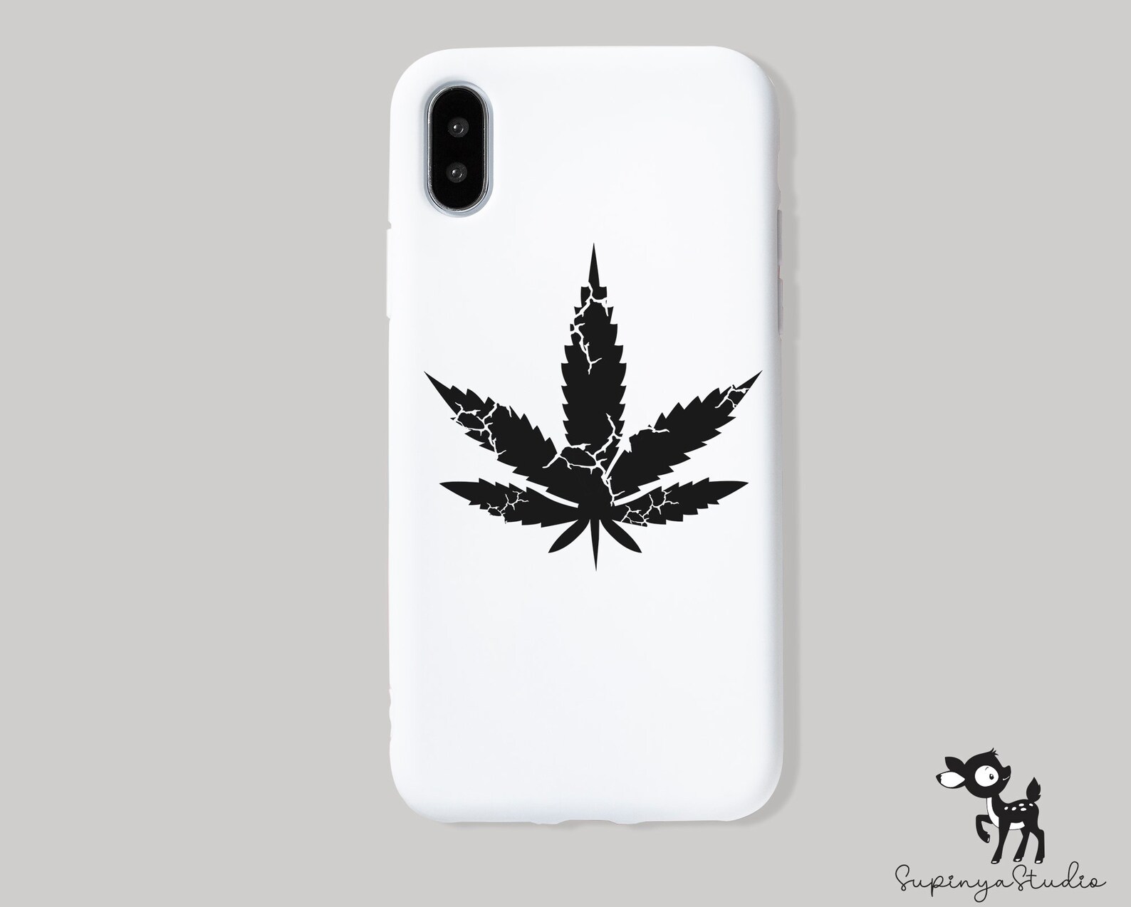 Minimalistic white case with weed.