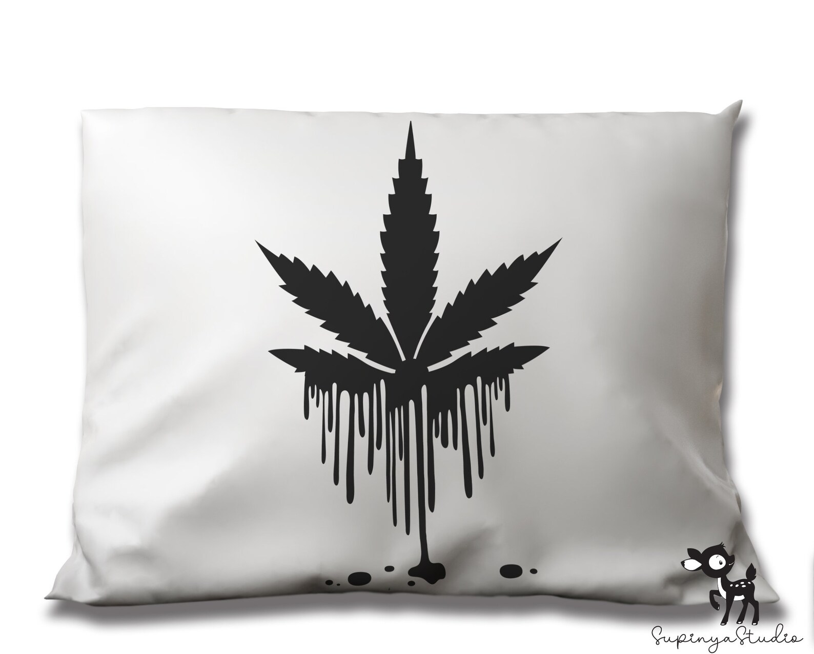 White pillow with weed.