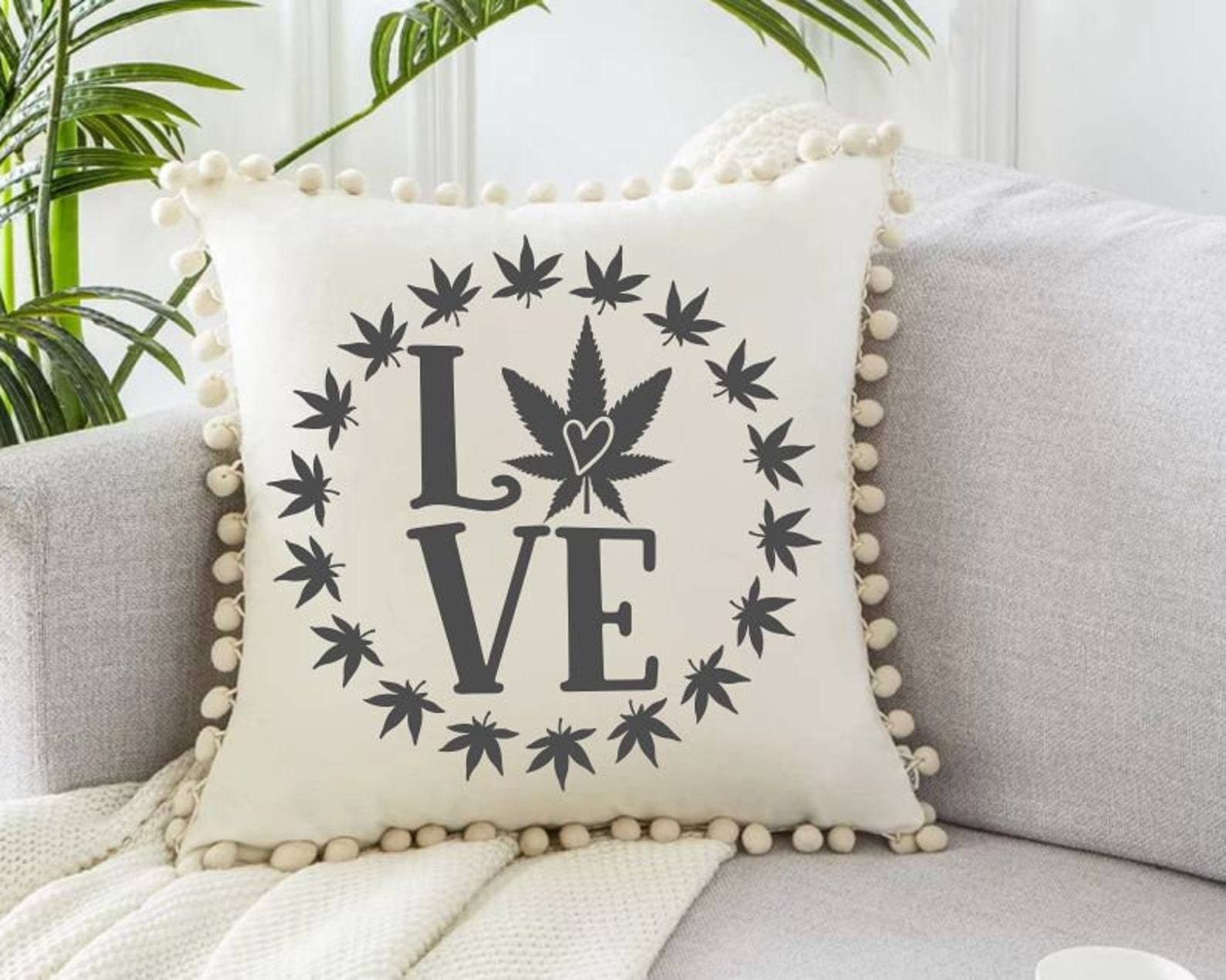 Decorate pillow with weed print.