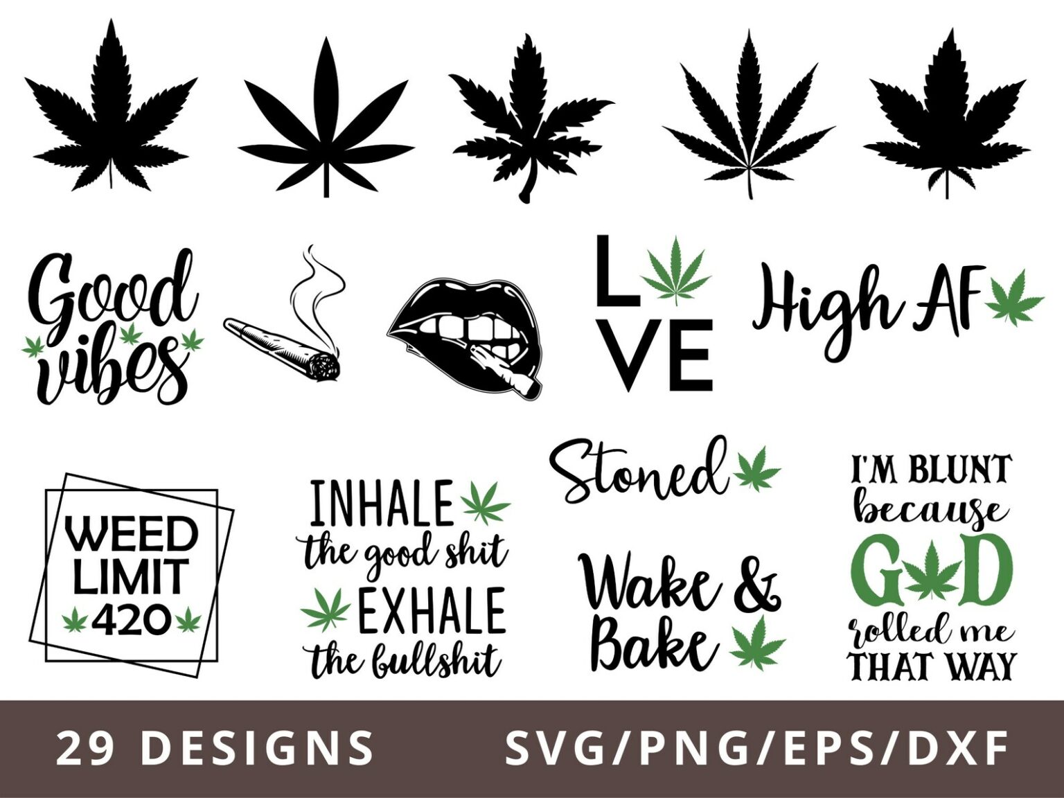 Weed SVG Bundle (Cannabis Leaf, Plant) - MasterBundles