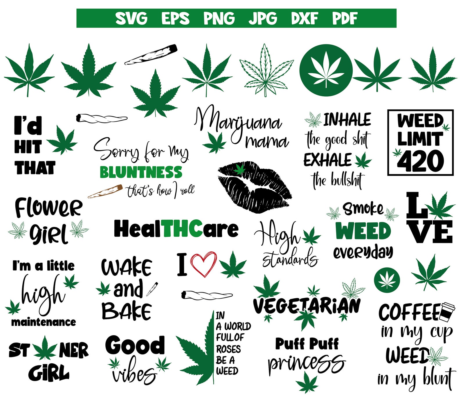 Diverse of weed elements.