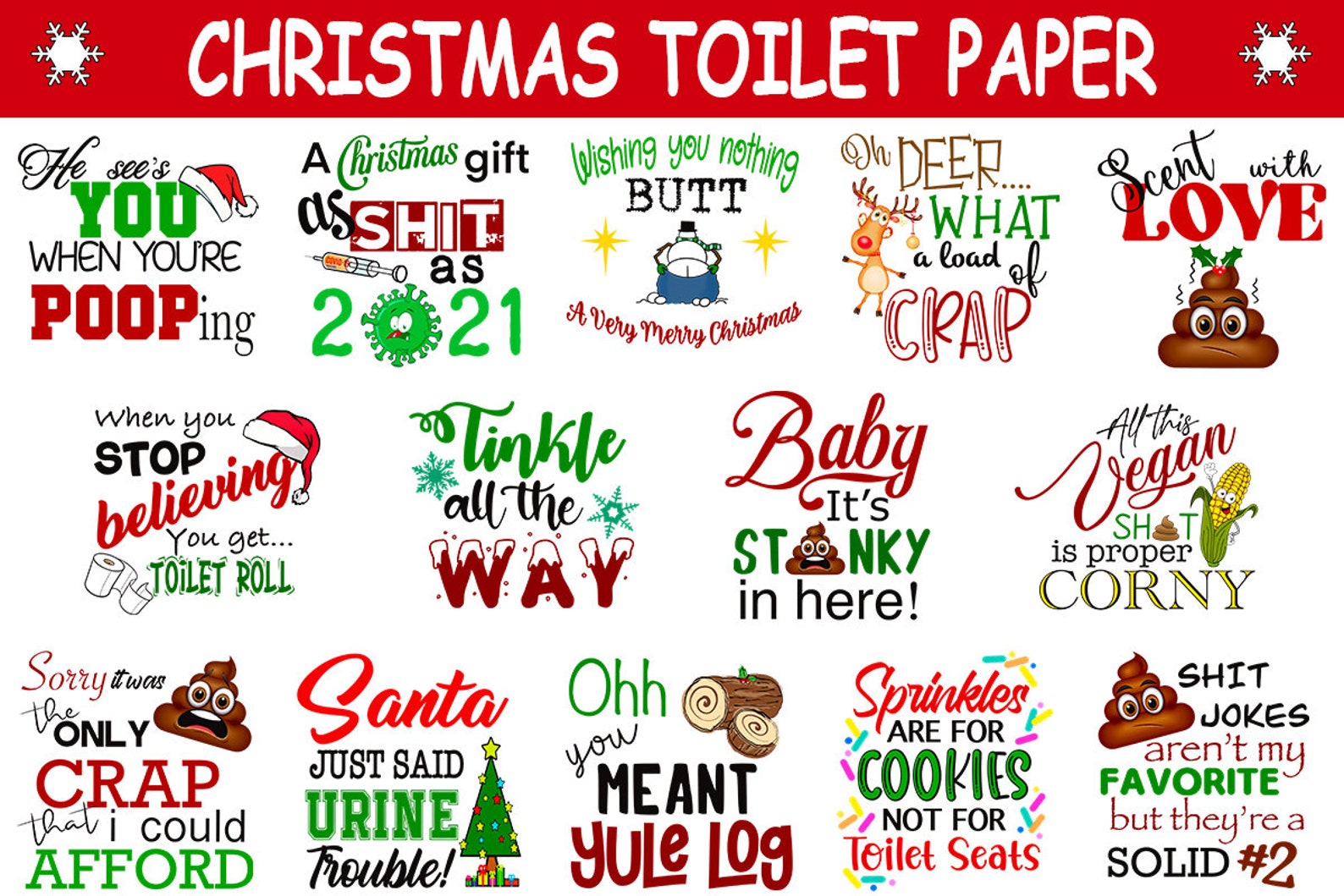 Diverse of Christmas toilet paper.