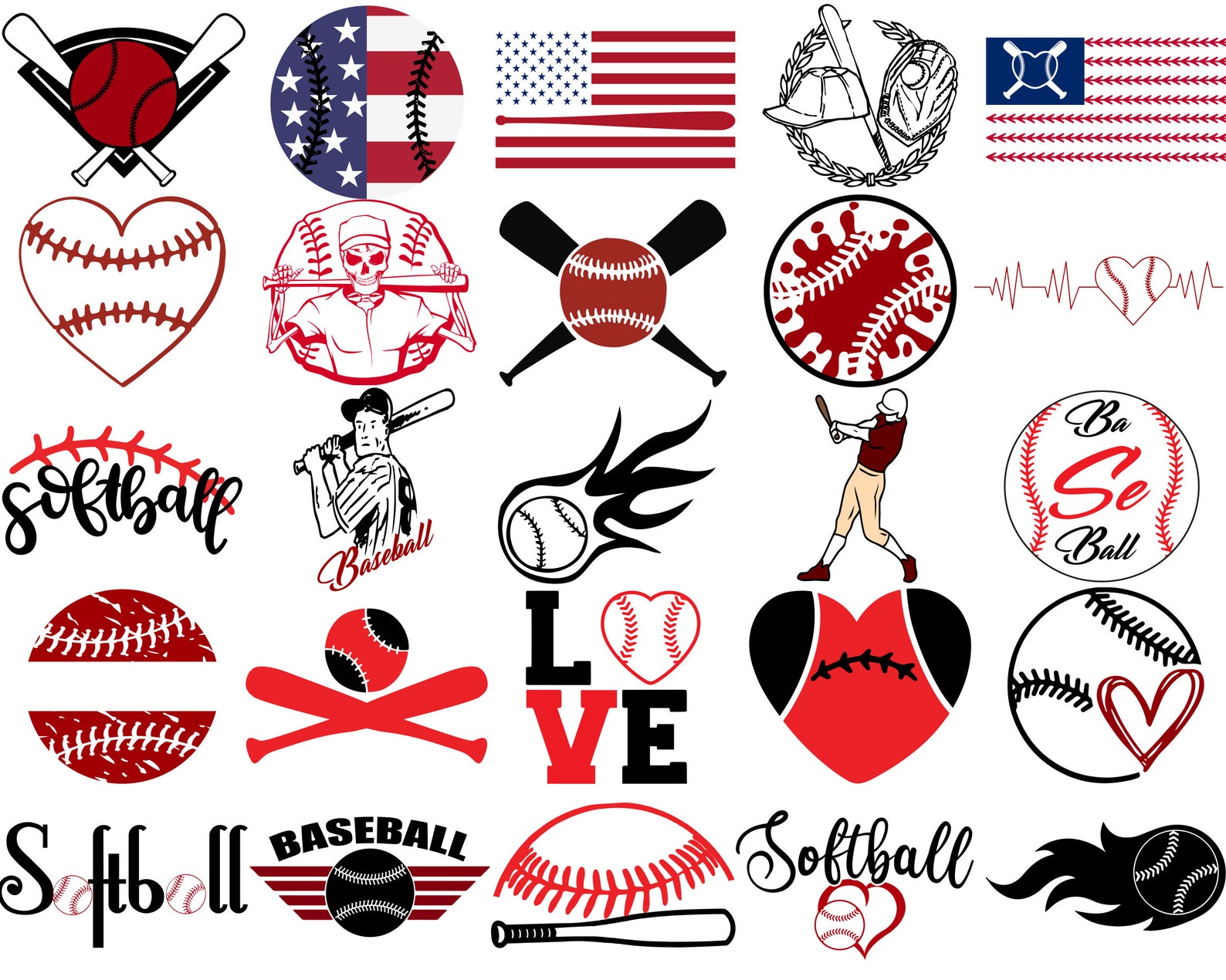 Diverse of baseball symbols.
