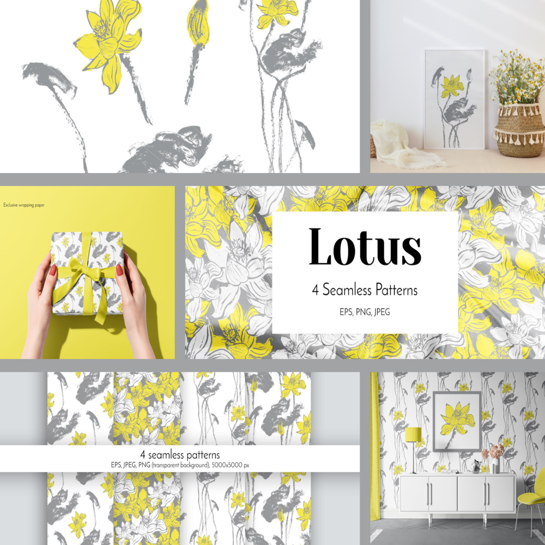 lotus flower seamless patterns cover image.