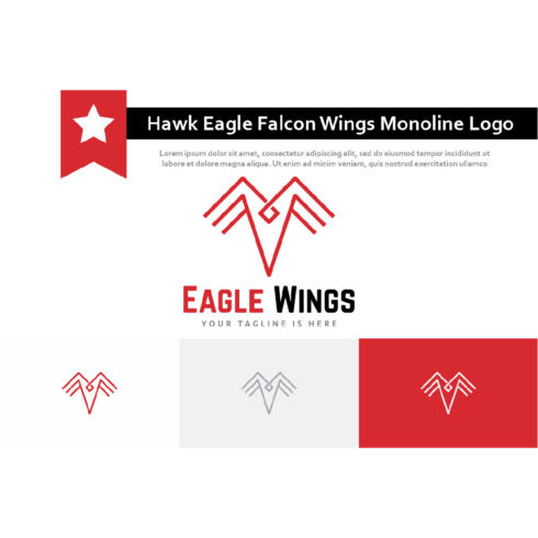 Hawk Eagle Falcon Wings Bird Monoline Modern Logo Template Example.
