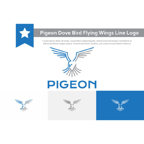 Pigeon Dove Bird Flying Wings Freedom Peace Line Abstract Logo Example.