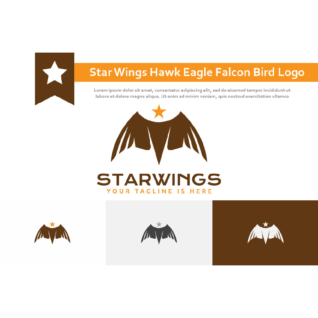 Star Wings Hawk Eagle Falcon Predator Bird Logo Template Example.
