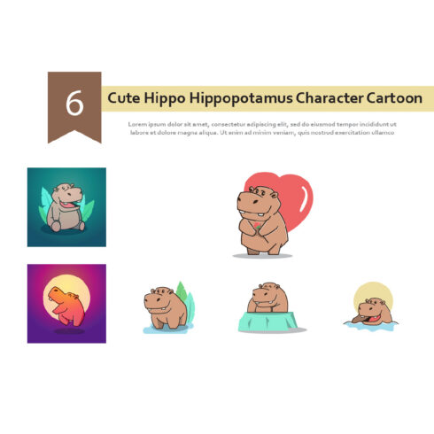 Different Variations of Cute Hippopotamus Cartoon Character.