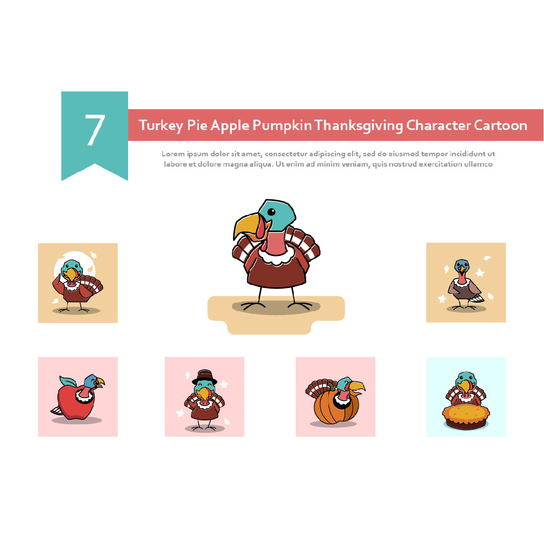 7 Turkey Pie Apple Pumpkin Thanksgiving Character Cartoon cover image.