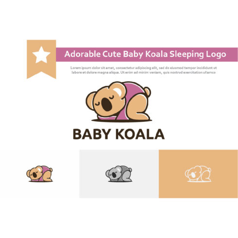 Adorable Cute Baby Koala Sleeping Kid Children Logo.