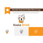 Adorable Fresh Fruit Koala Drink Glass Mascot Logo.