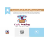 Adorable Koala Reading Study Marsupial Animal School Education Logo.