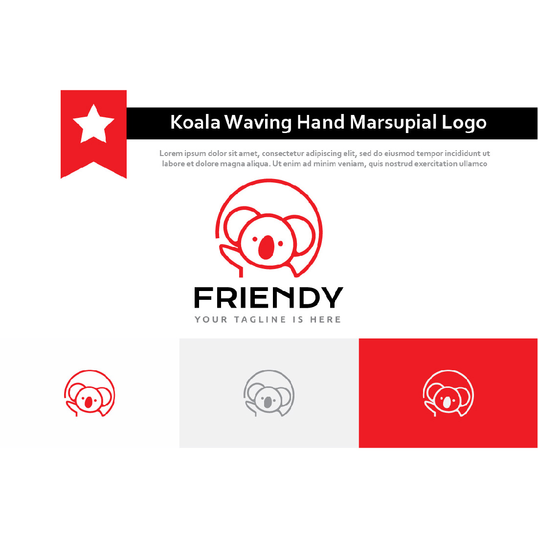 Adorable Koala Waving Hand Marsupial Animal Zoo Circle Line Logo.