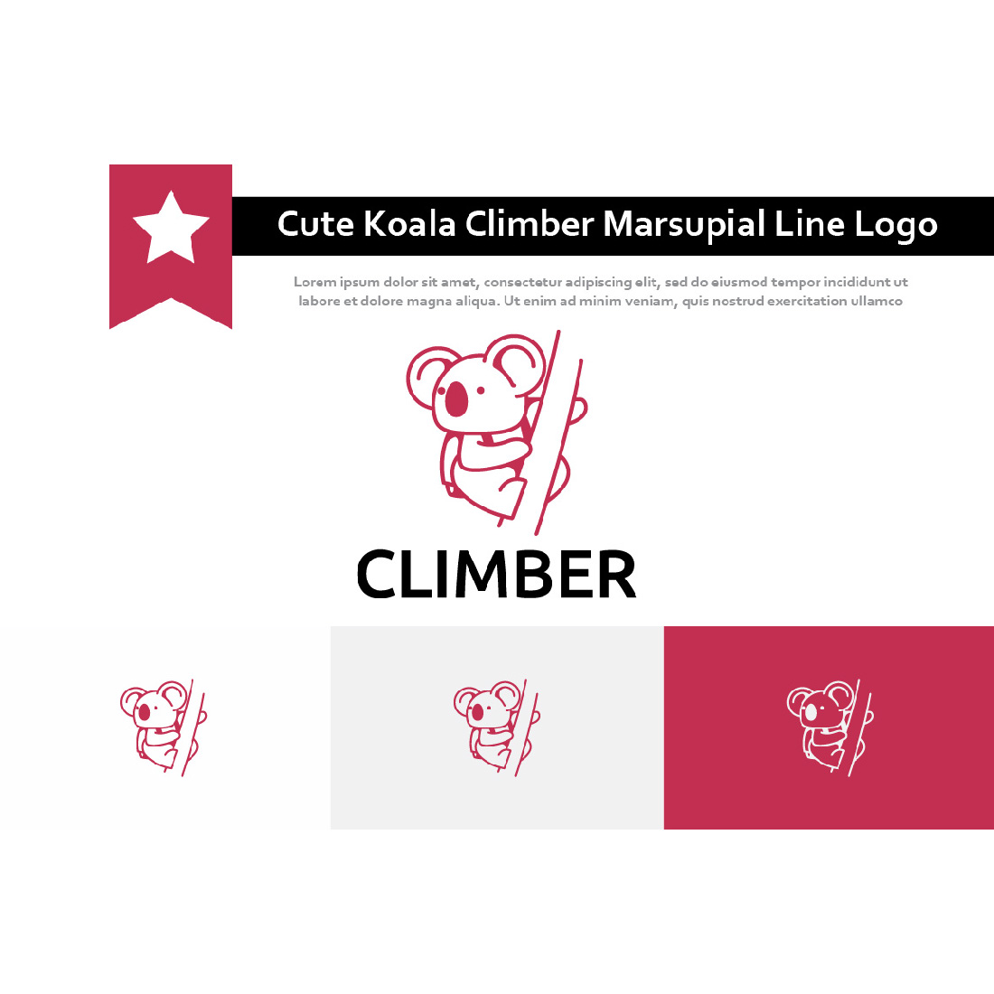 Cute Koala Climber Marsupial Animal Nature Line Logo.