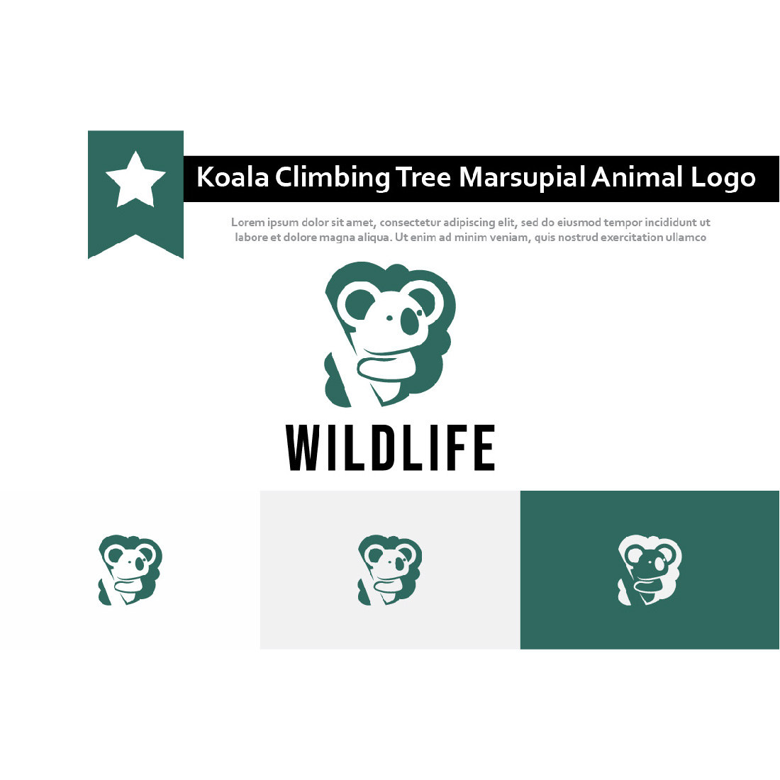 Cute Koala Climbing Tree Marsupial Animal Zoo Nature Logo.