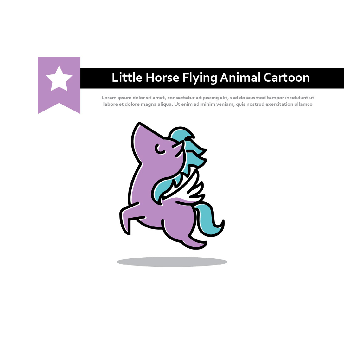 Cute Little Horse Jumping Flying Wing Animal Cartoon.