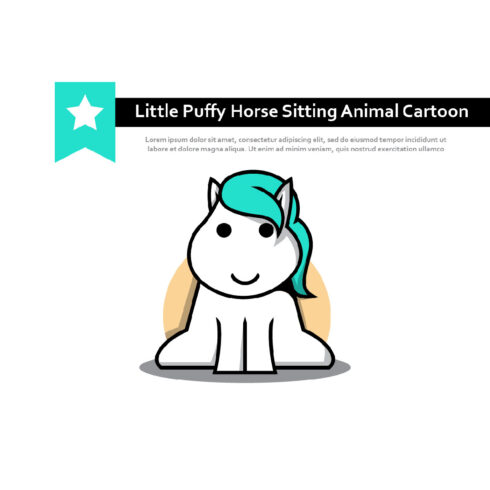 Cute Little Puffy Horse Sitting Simple Animal Cartoon.