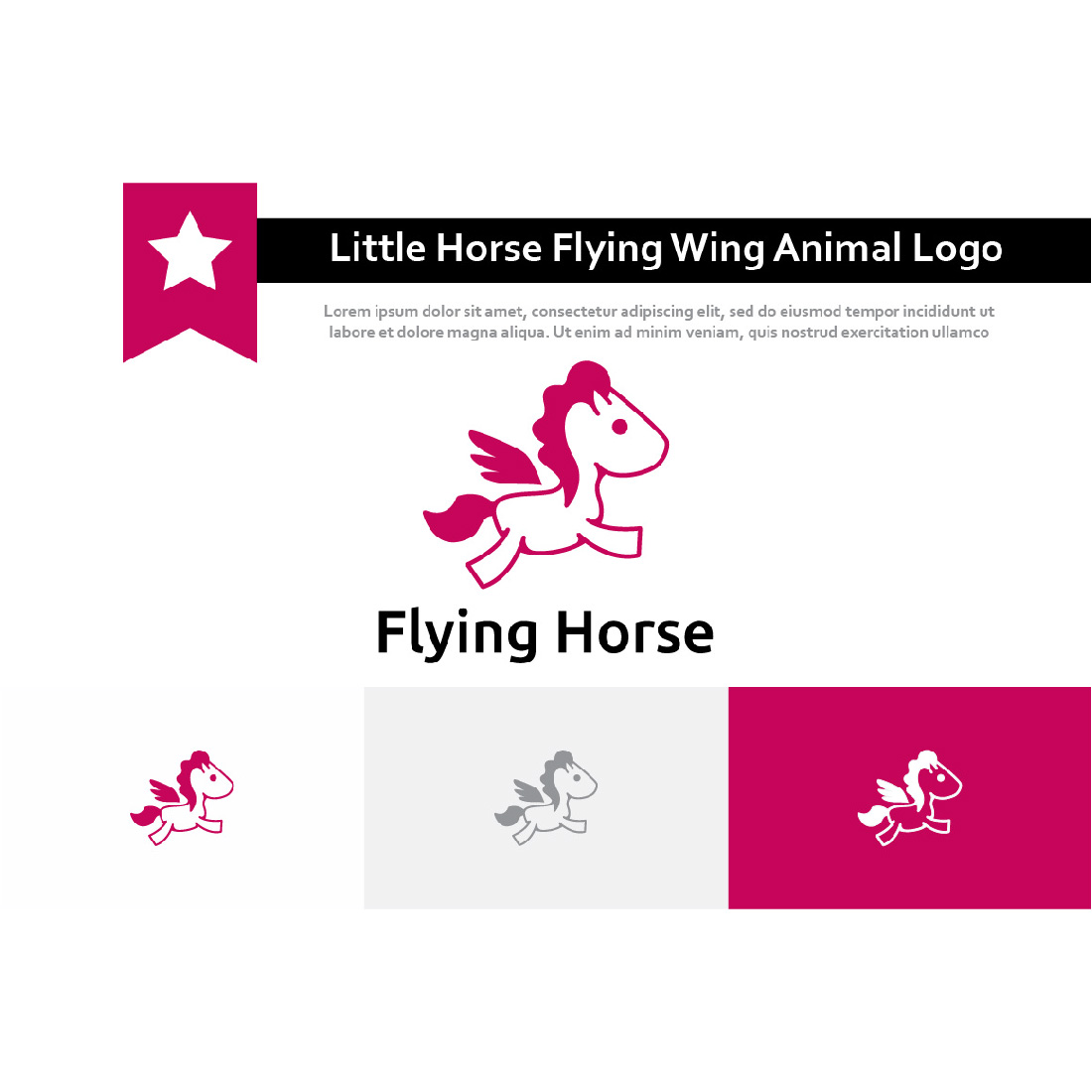 Cute Little Horse Flying Wing Simple Animal Logo.