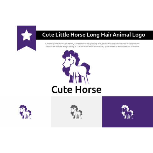 Cute Little Horse Long Hair Simple Animal Logo.