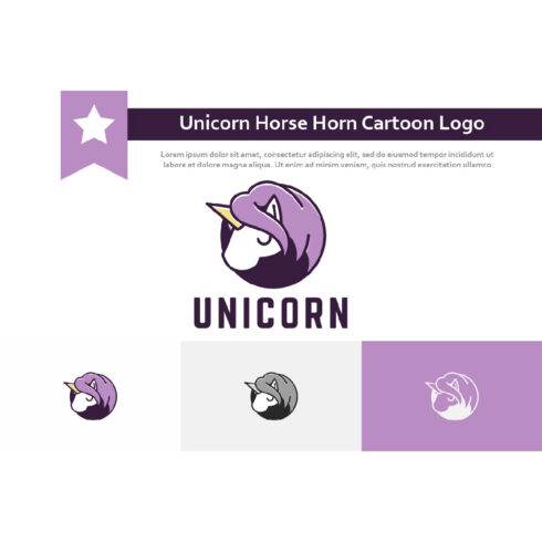 Cute Unicorn Horse Horn Head Animal Cartoon Logo.