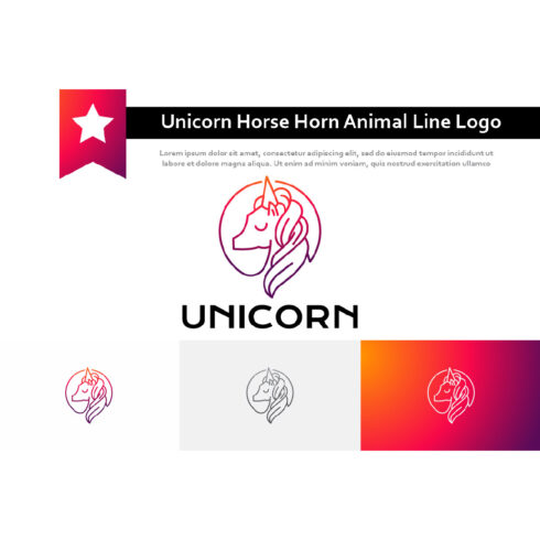 Cute Unicorn Horse Horn Head Animal Line Logo preview image.