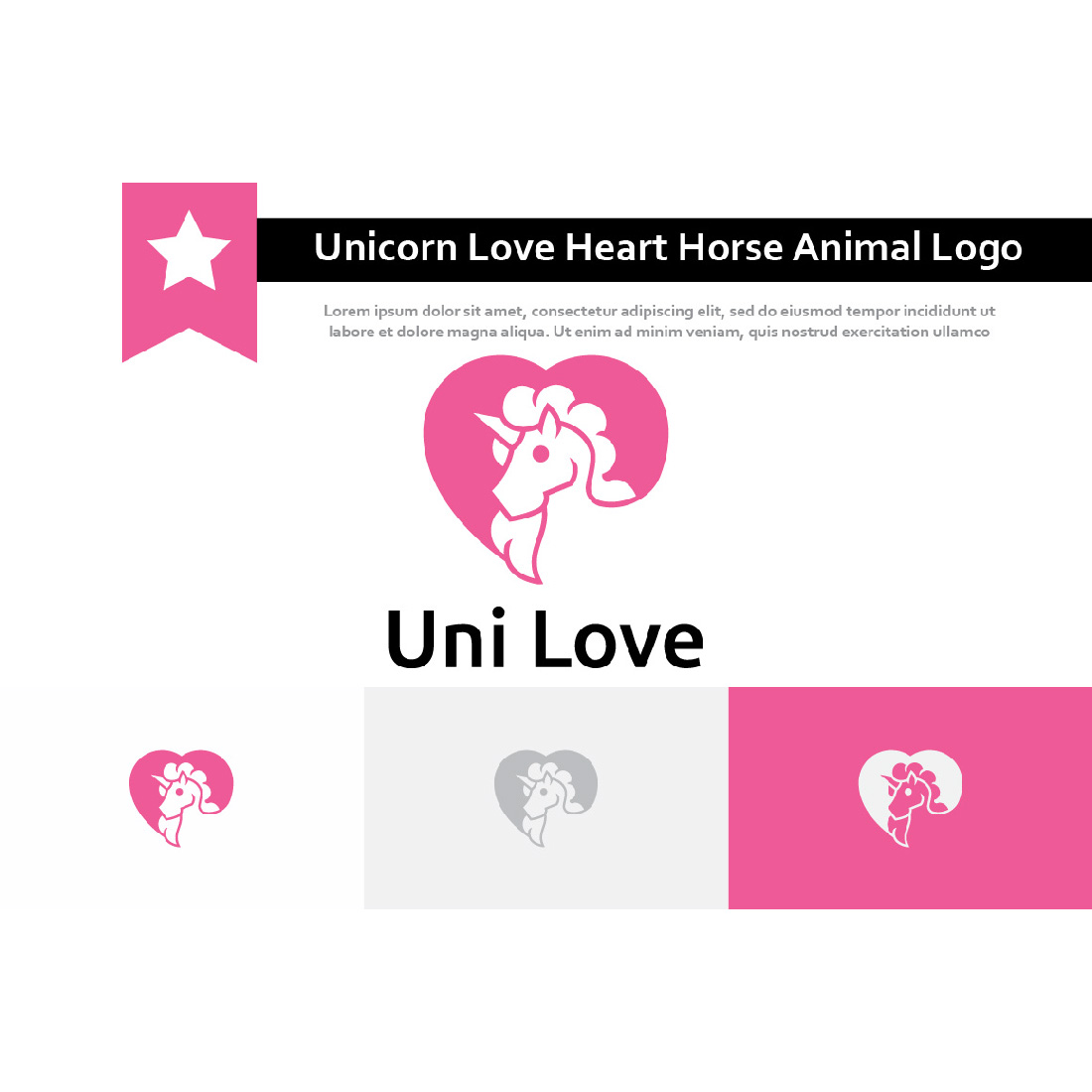 Cute Unicorn Love Heart Horse Horn Animal Logo preview image.