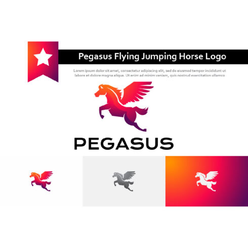 Great Pegasus Flying Jumping Winged Horse Logo Example.