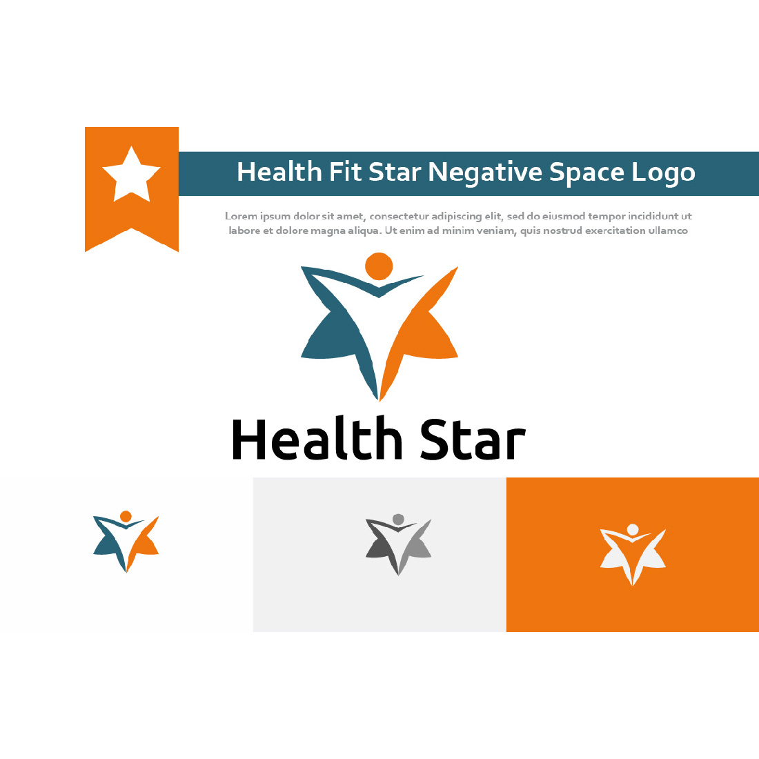 Health Fit Star Negative Space Abstract People Logo Example.