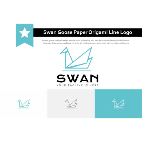 Swan Goose Swimming Paper Origami Style Line Logo Example.