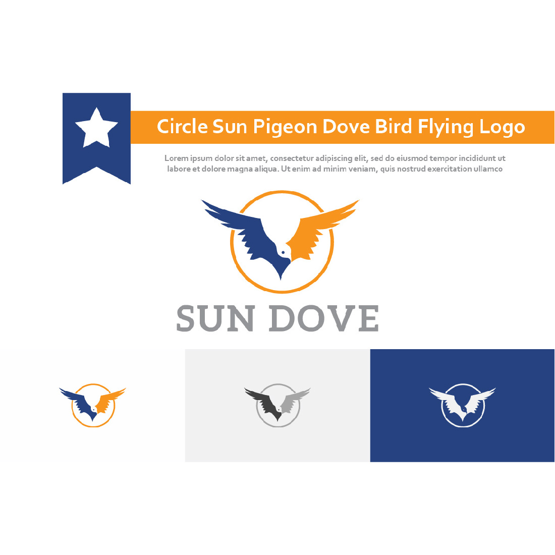 Circle Sun Pigeon Dove Bird Flying Wings Freedom Peace Logo Example.