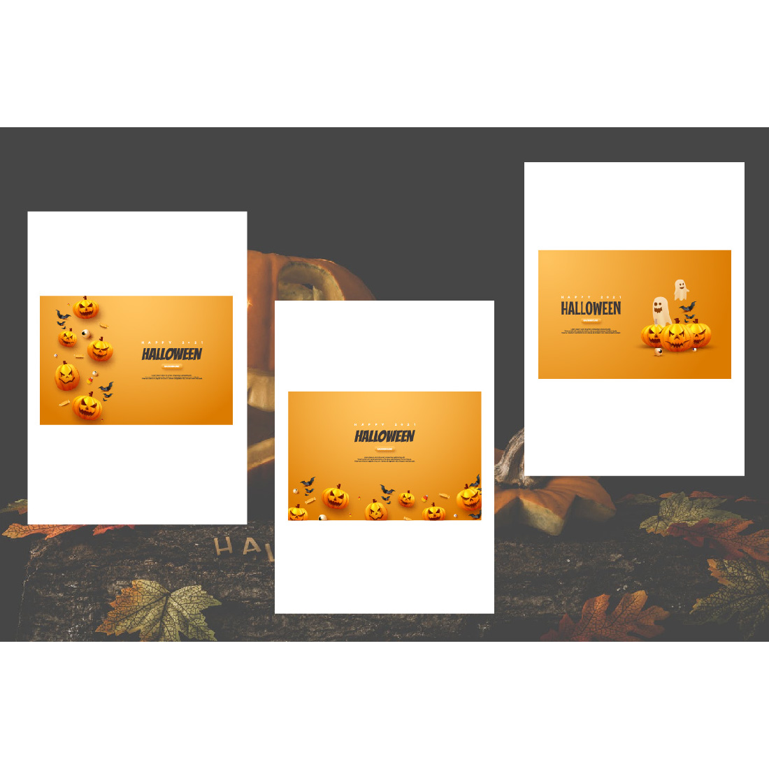 Few pictures of Halloween Pumpkin Illustration Set with Orange Background and Halloween Picture.