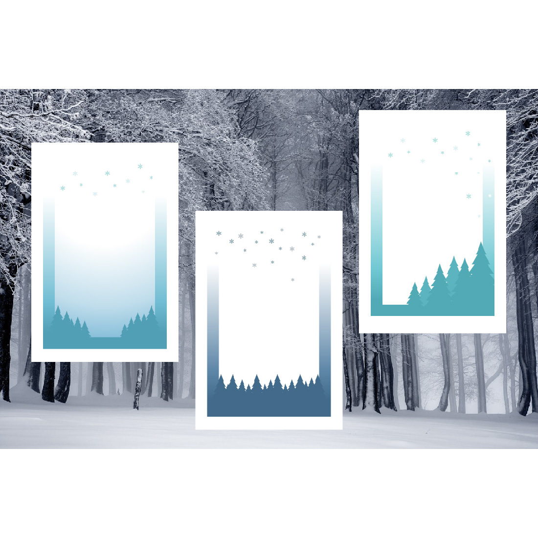 6 Cat Winter Snowflake Holiday Card Frame Template preview image.