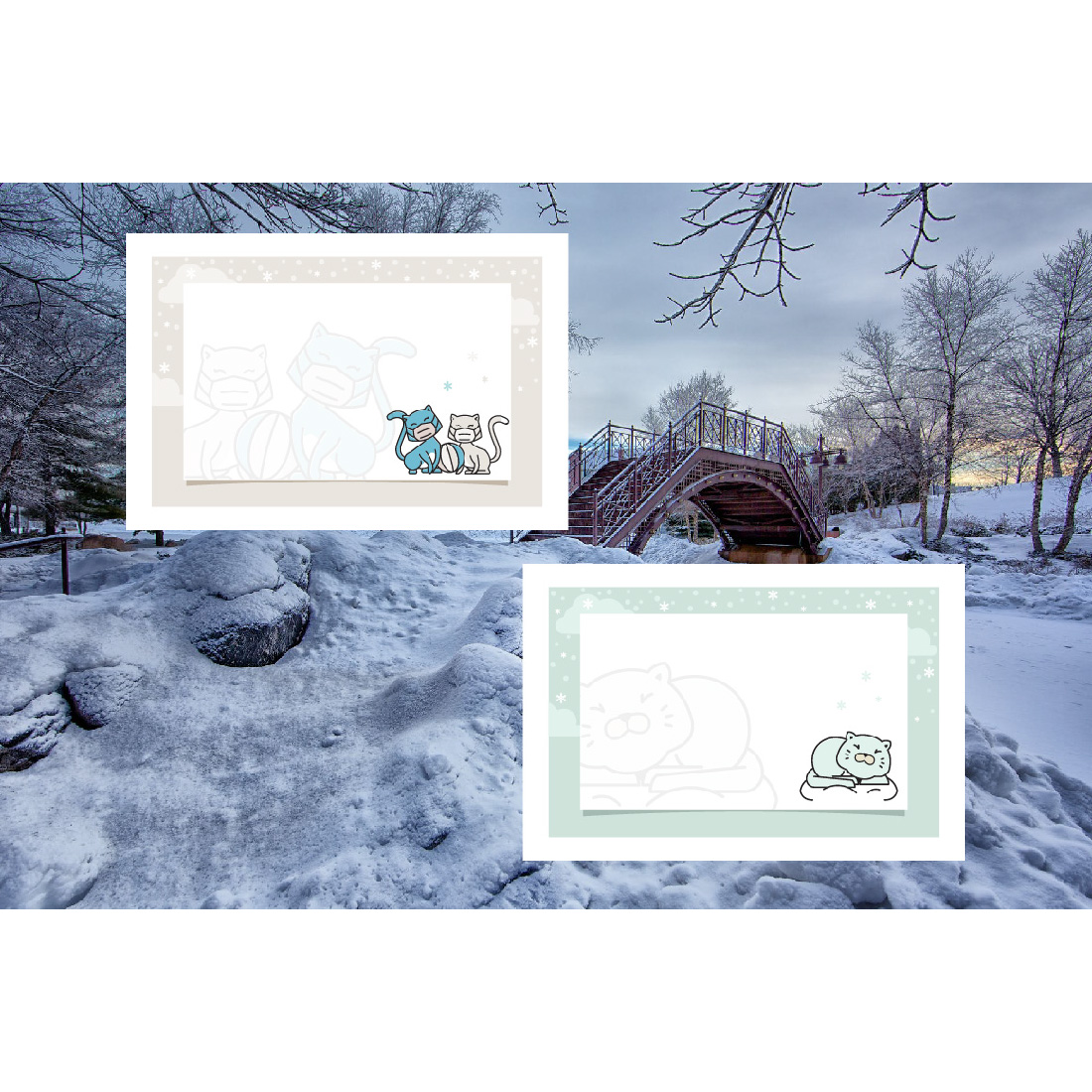 6 Cat Winter Snowflake Invitation Card Frame Template preview image.