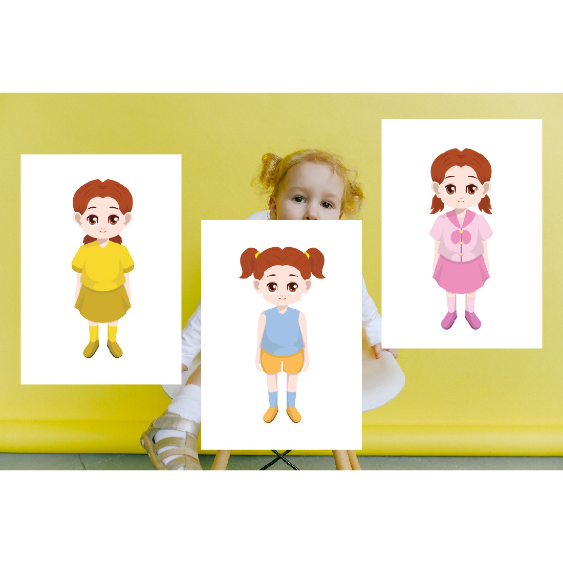 12 Little GIrl Child Kid Front Vector Cartoon Set preview image.