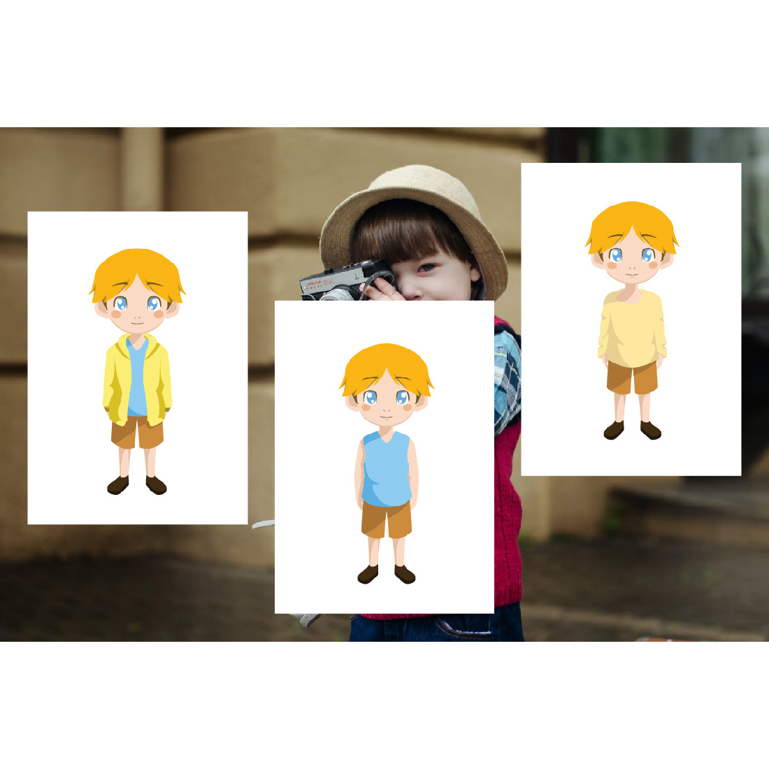 14 Boy Child Kid Front Vector Cartoon Set preview image.