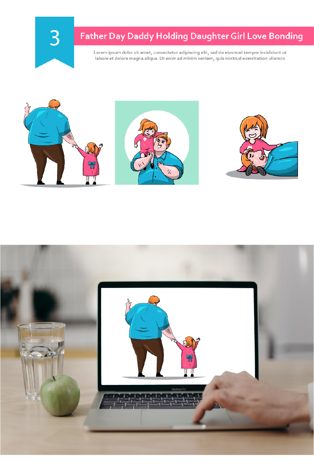 Daddy playing with Daughter - Mockup & Cartoon Example.