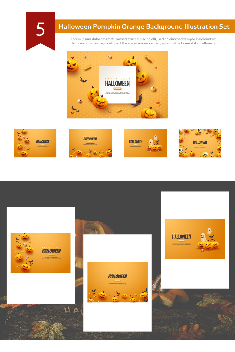 Halloween Pumpkin Orange Background Illustration Set - Great Example for Your Device.