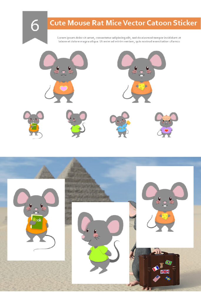 6 Cute Mouse Rat Mice Vector Catoon Sticker - MasterBundles