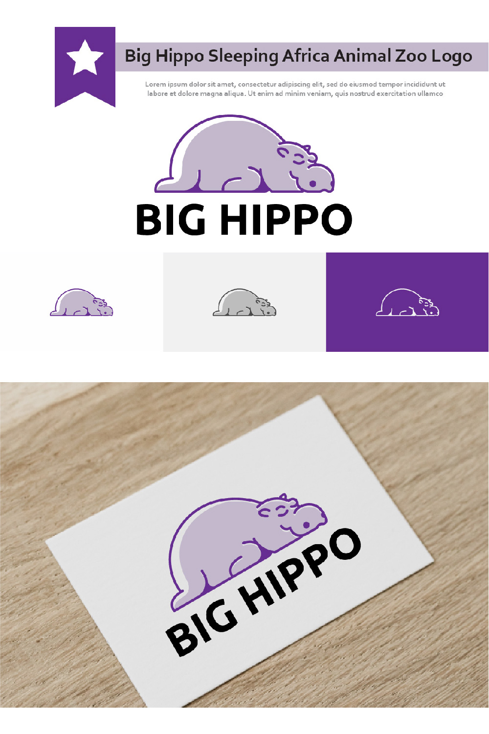 Cute Big Hippo Sleeping Africa Animal Zoo Logo pinterest image.