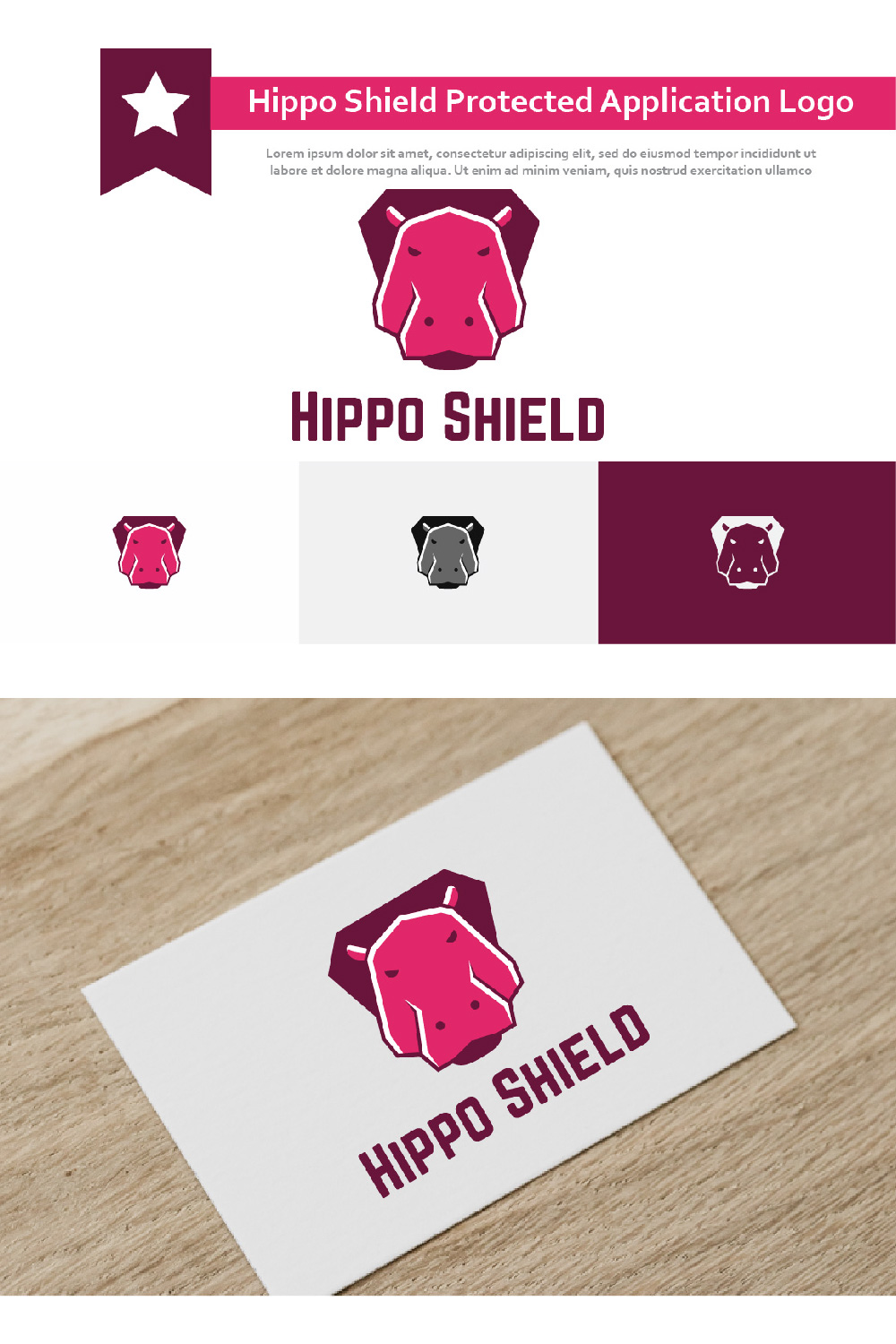 Hippo Shield Strong Protected Animal Game Application Logo pintarest.
