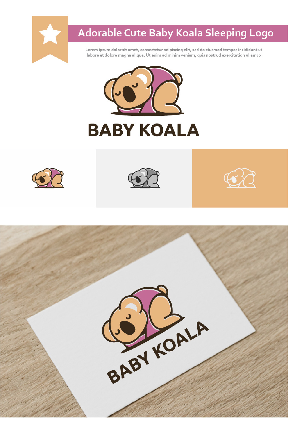 Adorable Cute Baby Koala Sleeping Kid Children Logo