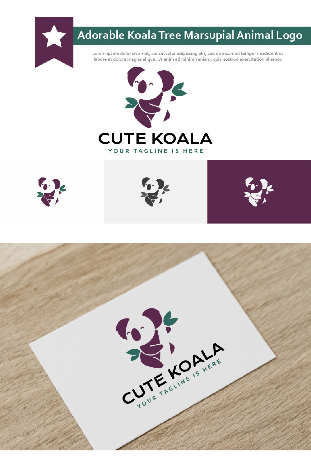Adorable Koala Tree Marsupial Animal Zoo Nature Logo pinterest image.