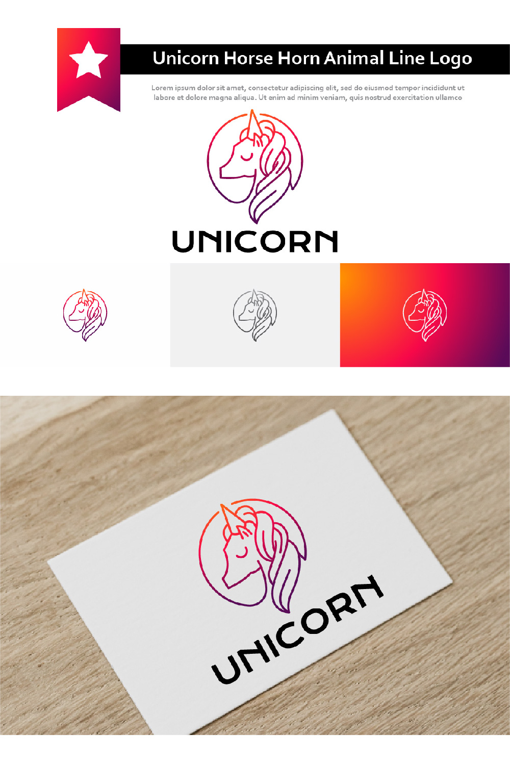 Cute Unicorn Horse Horn Head Animal Line Logo