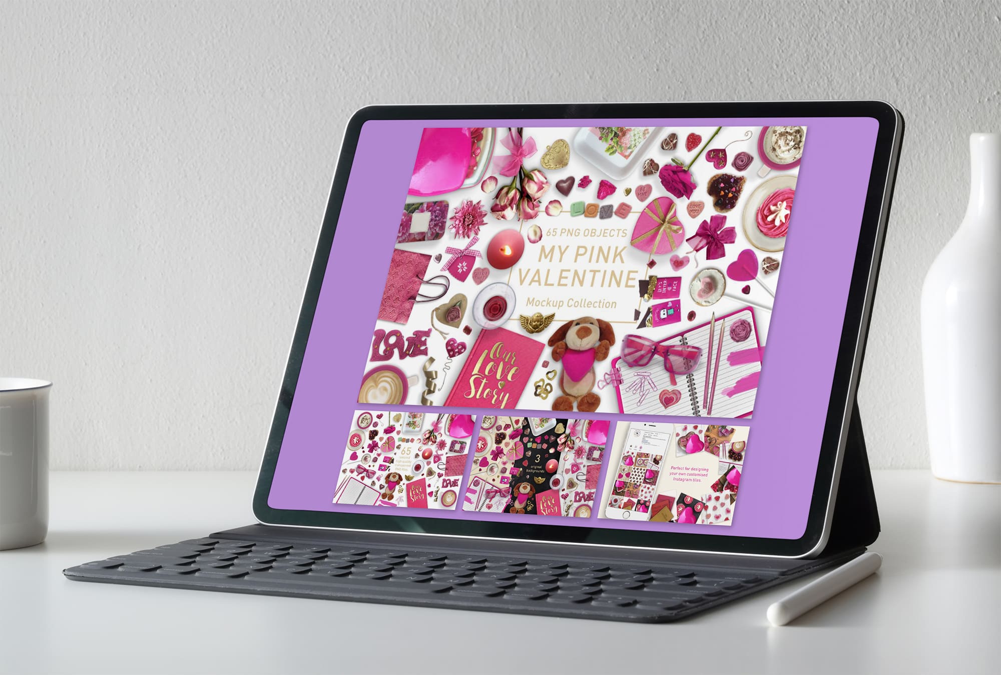 My Pink Valentine Mockup Collection - Mockup on Tablet.