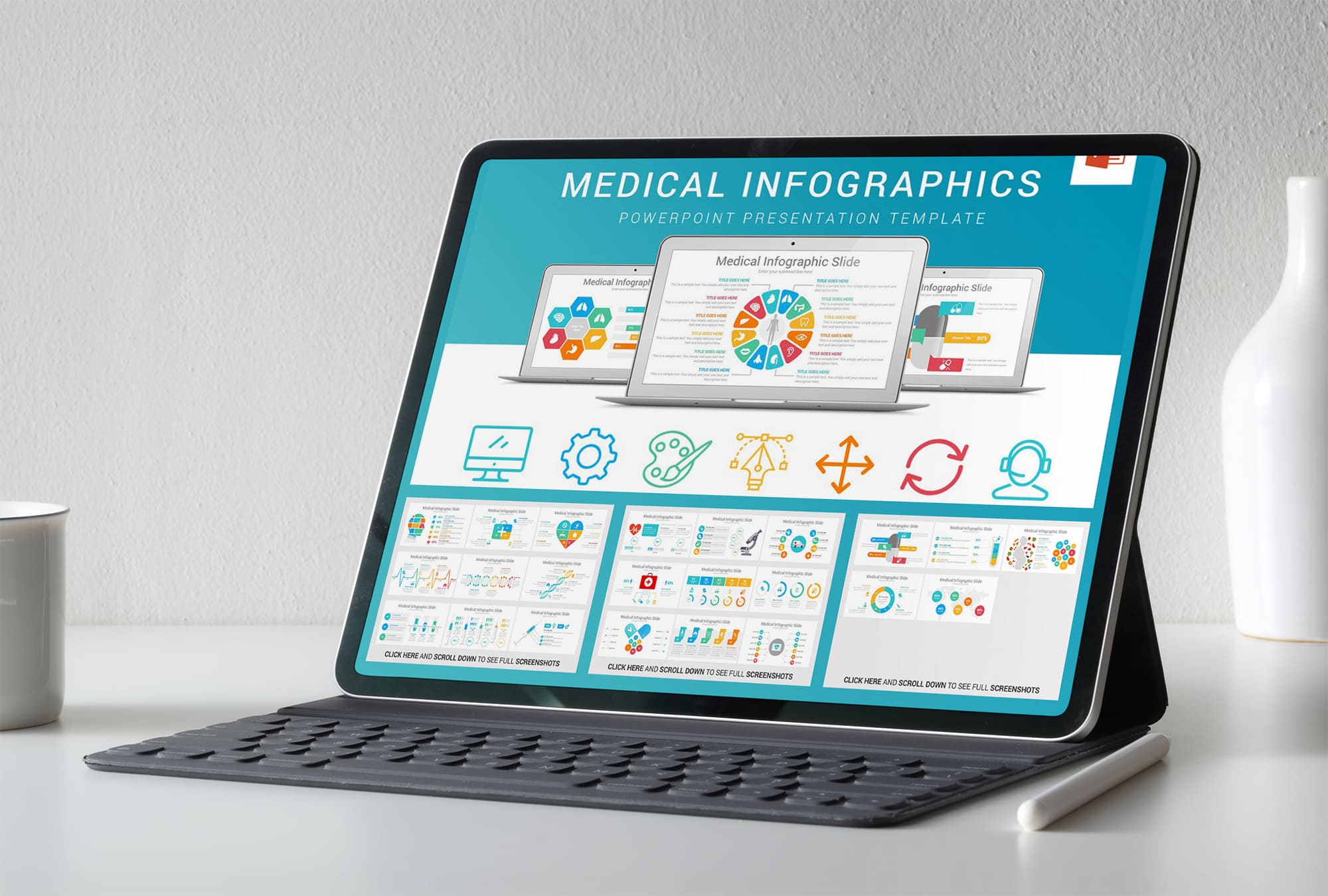 Tablet option of the Medical Infographics PowerPoint.